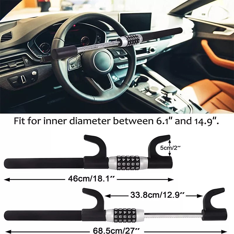 Car Steering Wheel Lock Anti Theft Security Extendable Device Retractable Keyless Password 5 Coded