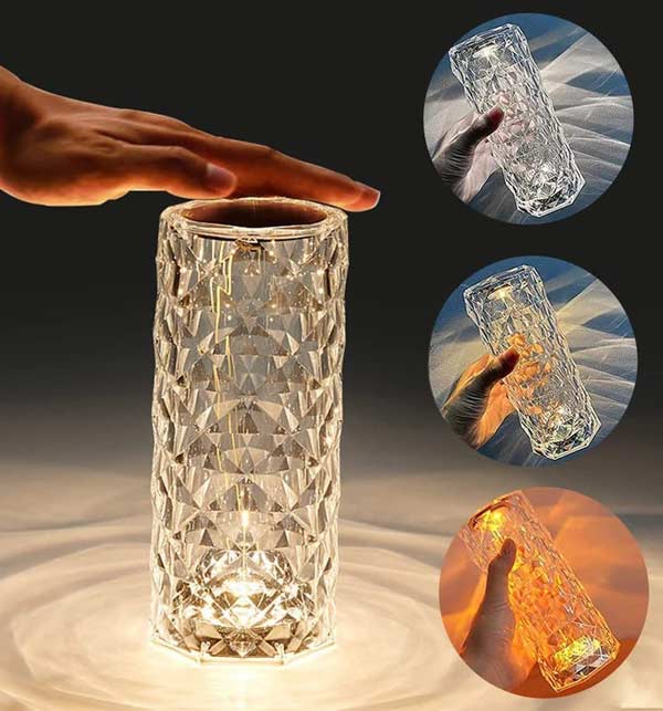 LED Crystal Lamp Rose Crystal Diamond Table Lamp Acrylic Touch Atmosphere Light 16 Colors Fantasy Night Light Six-Speed Dimming Creative Gift (USB Plug-In Use) 【With Remote Control】