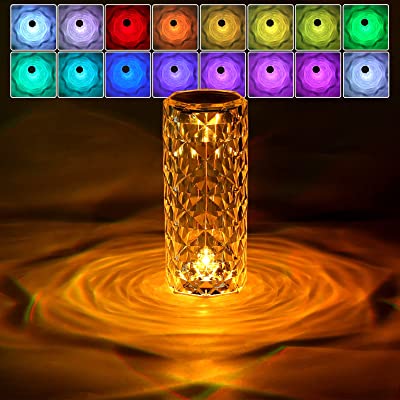 LED Crystal Lamp Rose Crystal Diamond Table Lamp Acrylic Touch Atmosphere Light 16 Colors Fantasy Night Light Six-Speed Dimming Creative Gift (USB Plug-In Use) 【With Remote Control】