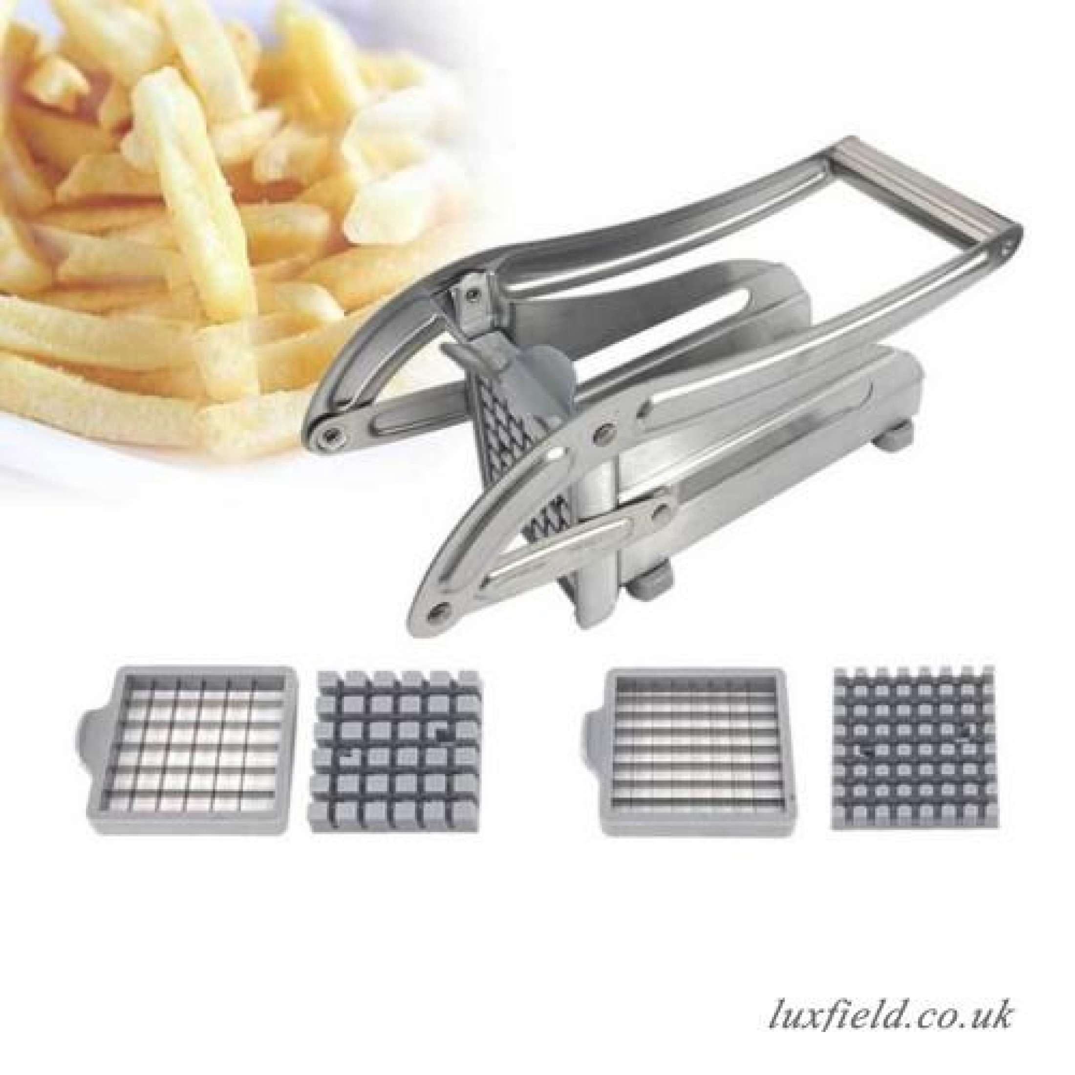 Stainless Steel Potato Chopper Vegetable French Fries Chips Cutter with 2 Blades (Silver)