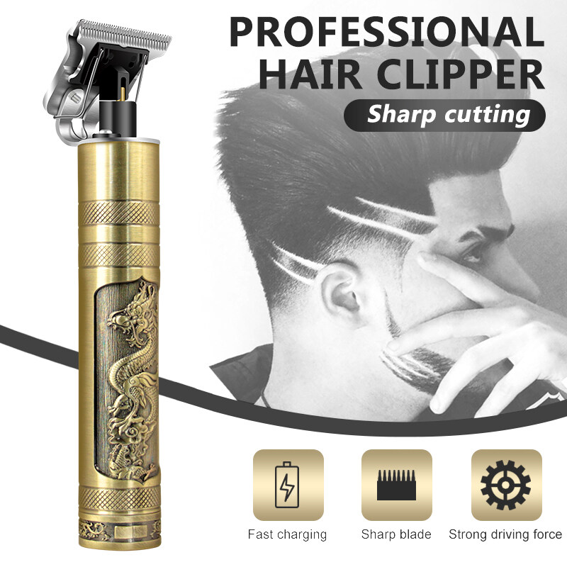 Professional Vintage T9 Golden Dragon Hair Trimmer Metal RECHARGEABLE Electric Hair CLIPPER Cutting Machine Professional Hair Barber Trimmer For Men CORDLESS steel body