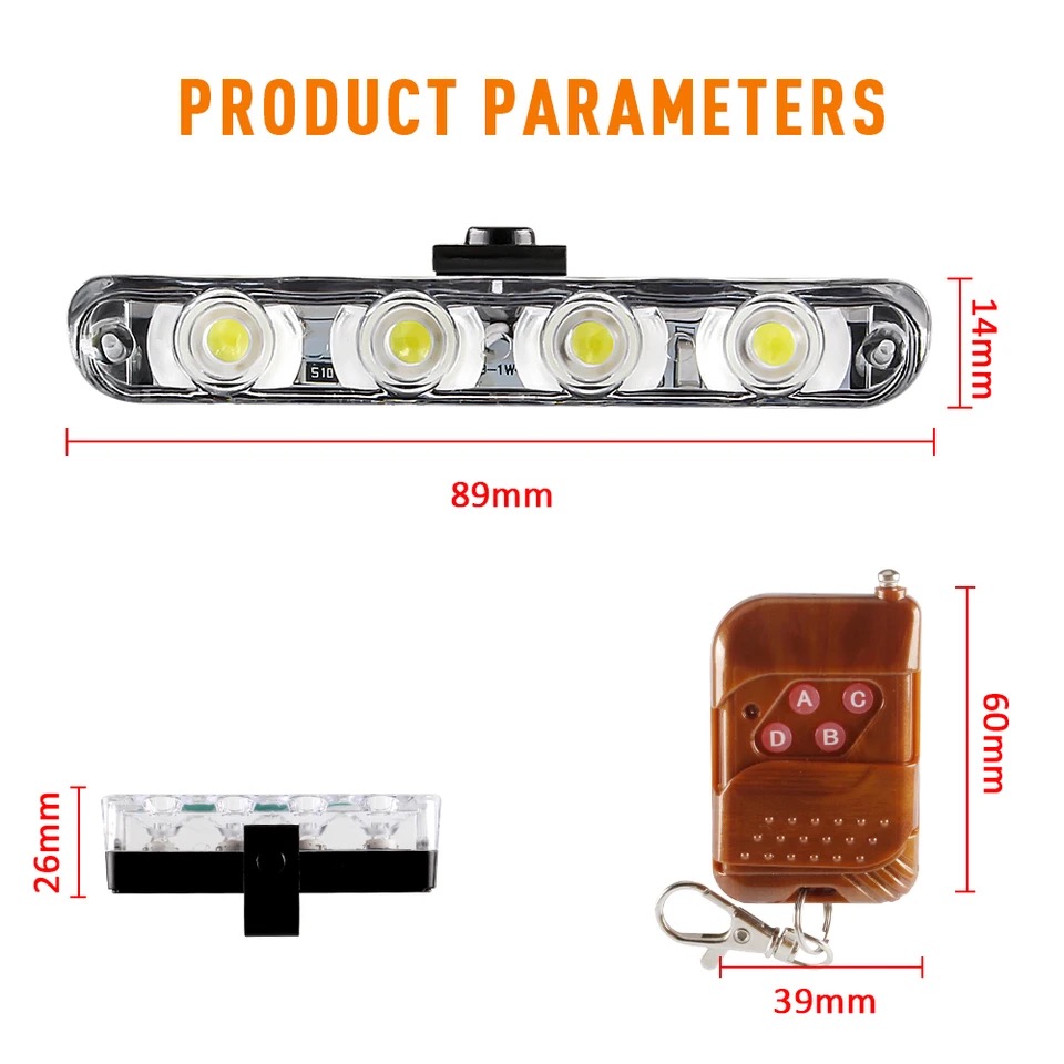 4X4 LED Wireless Remote Strobe Light Police Light For Emergency Warning Flashing Firemen Car Interior Light 12V