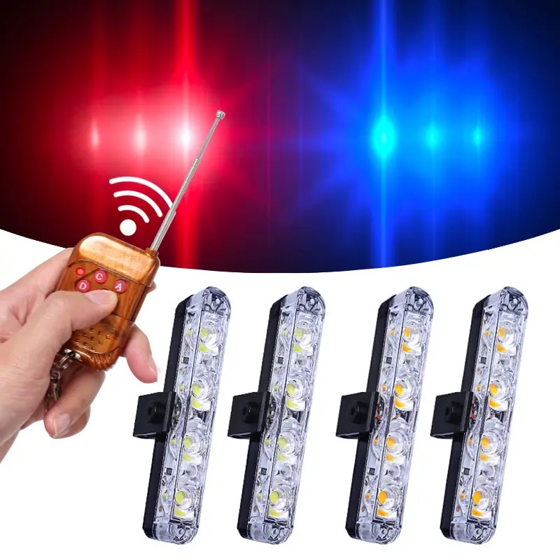 4X4 LED Wireless Remote Strobe Light Police Light For Emergency Warning Flashing Firemen Car Interior Light 12V