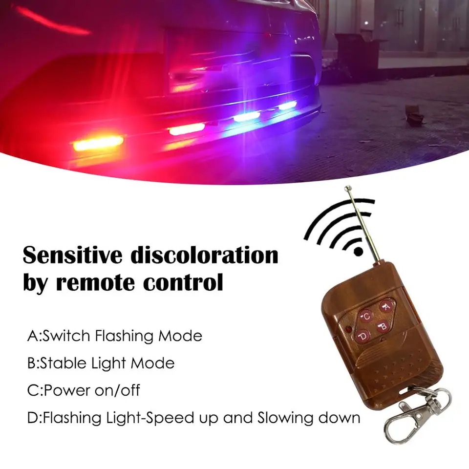 4X4 LED Wireless Remote Strobe Light Police Light For Emergency Warning Flashing Firemen Car Interior Light 12V