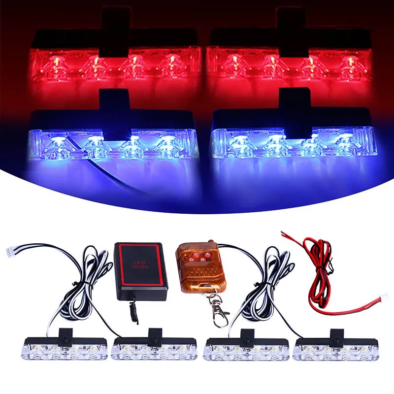 4X4 LED Wireless Remote Strobe Light Police Light For Emergency Warning Flashing Firemen Car Interior Light 12V