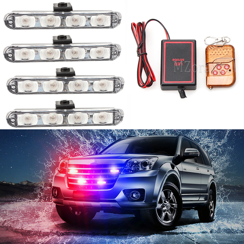 4X4 LED Wireless Remote Strobe Light Police Light For Emergency Warning Flashing Firemen Car Interior Light 12V