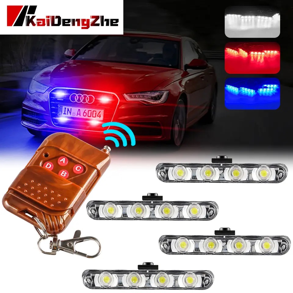 4X4 LED Wireless Remote Strobe Light Police Light For Emergency Warning Flashing Firemen Car Interior Light 12V