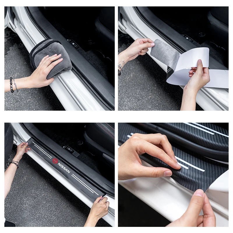 4Pcs Car Door Carbon Fiber Anti Stepping Protection Stickers Nissan