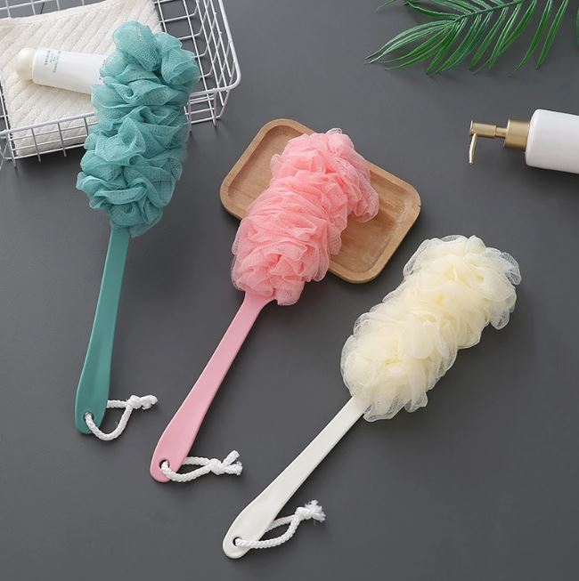 Long Handle Hanging Soft Mesh Back Body Bath Shower Scrubber Brush Sponge for Bathroom Shower Brush