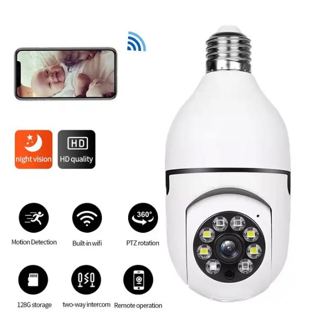 PIX-LINK IPC App Bulb camera 1080p WIFI 360 Degree Panoramic Night Vision Two-Way Audio Motion Detection