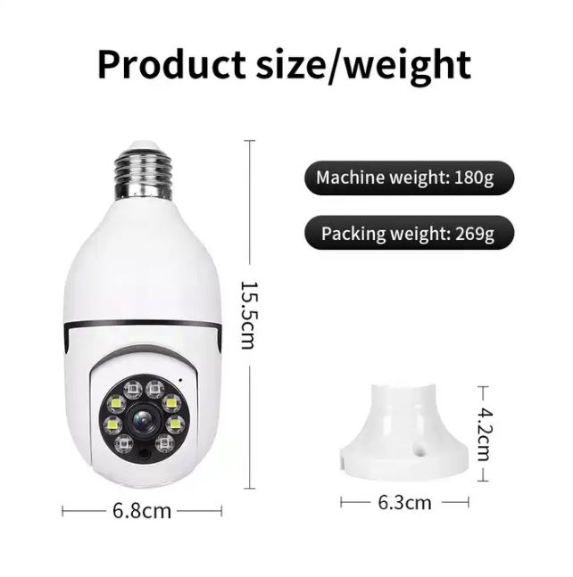 PIX-LINK IPC App Bulb camera 1080p WIFI 360 Degree Panoramic Night Vision Two-Way Audio Motion Detection