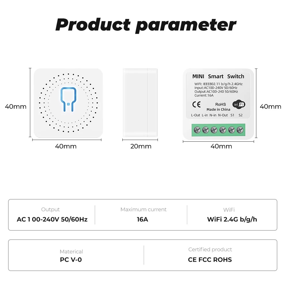 WiFi MiNi Smart Switch 16A 2-way Control Timer Wireless Switches Work For Alexa Google Home