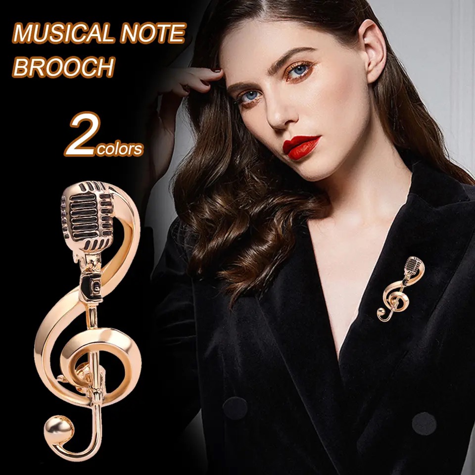 Music Note Brooche Singer Party Concert Gold