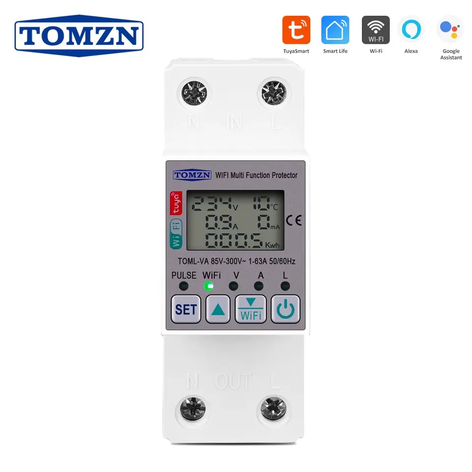 TOMZN 63A 220V Smartlife WIFI Energy Meter Kwh Metering Switch Timer With Voltage Current and Leakage Protection