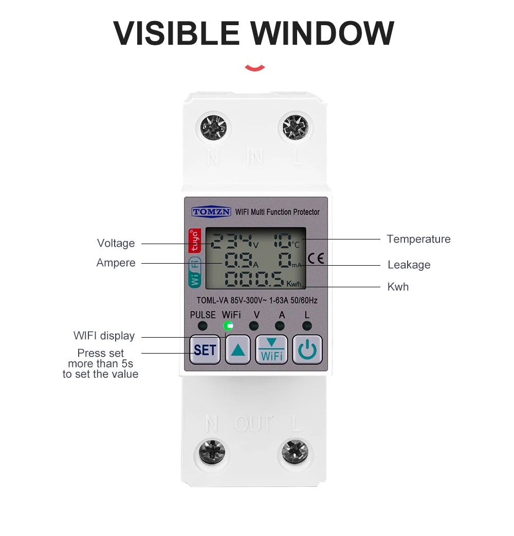 TOMZN 63A 220V Smartlife WIFI Energy Meter Kwh Metering Switch Timer With Voltage Current and Leakage Protection