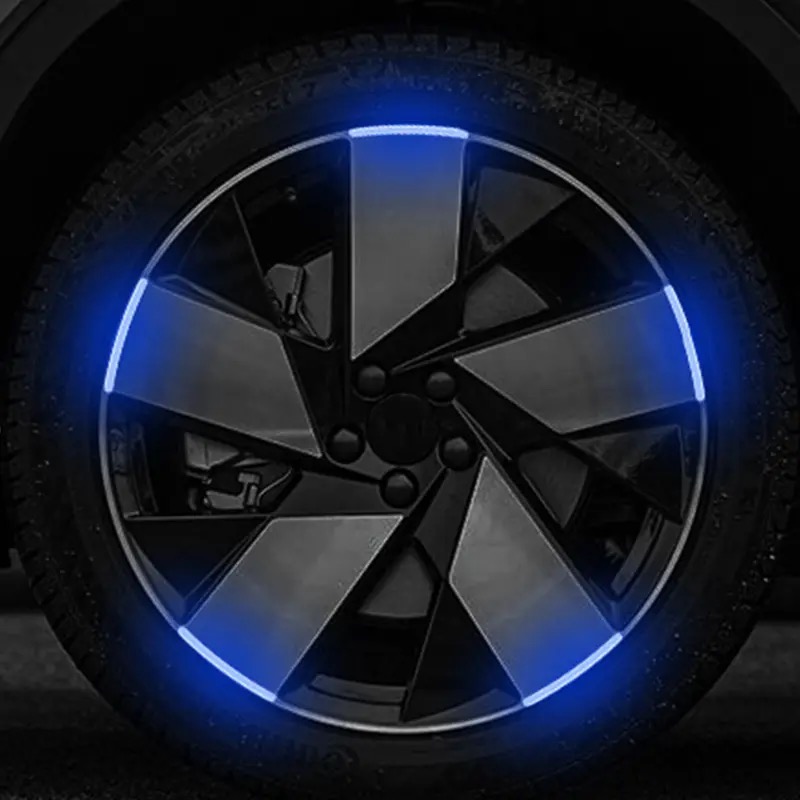 20 Pcs Car Wheel Hub Reflective Sticker Tire Rim Reflective Strips Luminous Sticker for Night Driving Blue