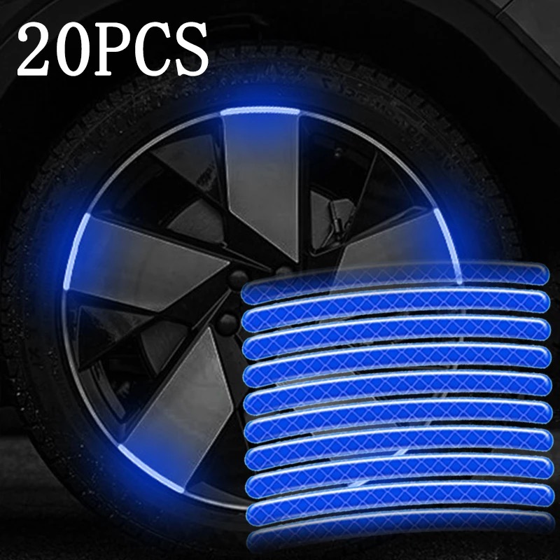 20 Pcs Car Wheel Hub Reflective Sticker Tire Rim Reflective Strips Luminous Sticker for Night Driving Blue