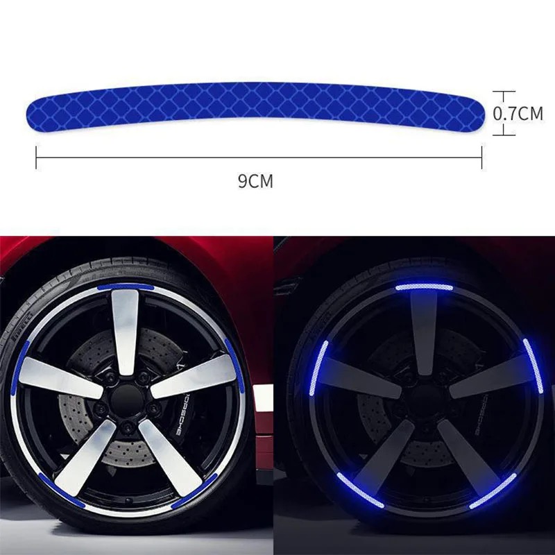 20 Pcs Car Wheel Hub Reflective Sticker Tire Rim Reflective Strips Luminous Sticker for Night Driving Blue