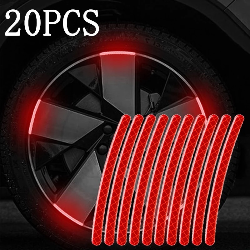 20 Pcs Car Wheel Hub Reflective Sticker Tire Rim Reflective Strips Luminous Sticker for Night Driving Red