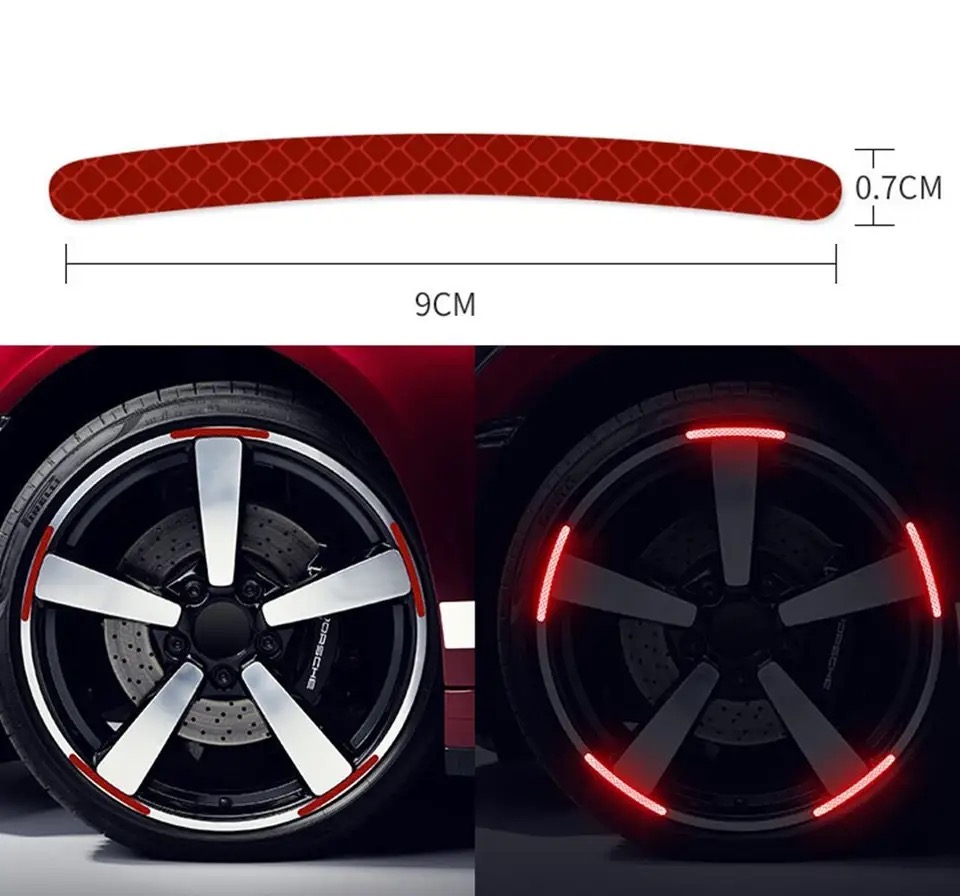 20 Pcs Car Wheel Hub Reflective Sticker Tire Rim Reflective Strips Luminous Sticker for Night Driving Red
