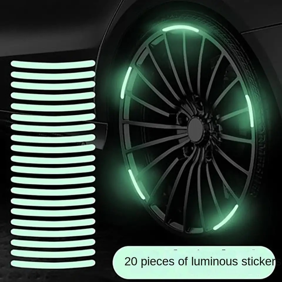 20 Pcs Car Wheel Hub Sticker Tire Rim Strips Luminous Sticker for Night Driving Glow