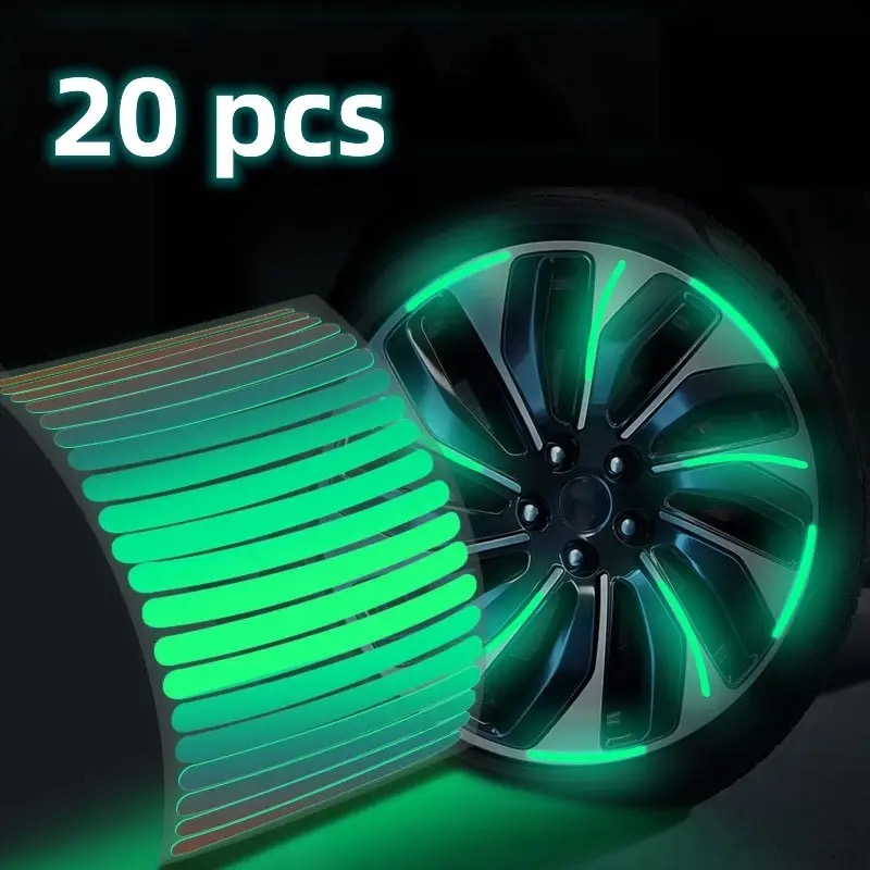 20 Pcs Car Wheel Hub Sticker Tire Rim Strips Luminous Sticker for Night Driving Glow