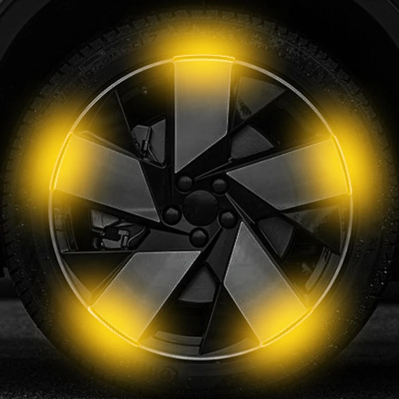 20 Pcs Car Wheel Hub Reflective Sticker Tire Rim Reflective Strips Luminous Sticker for Night Driving Yellow