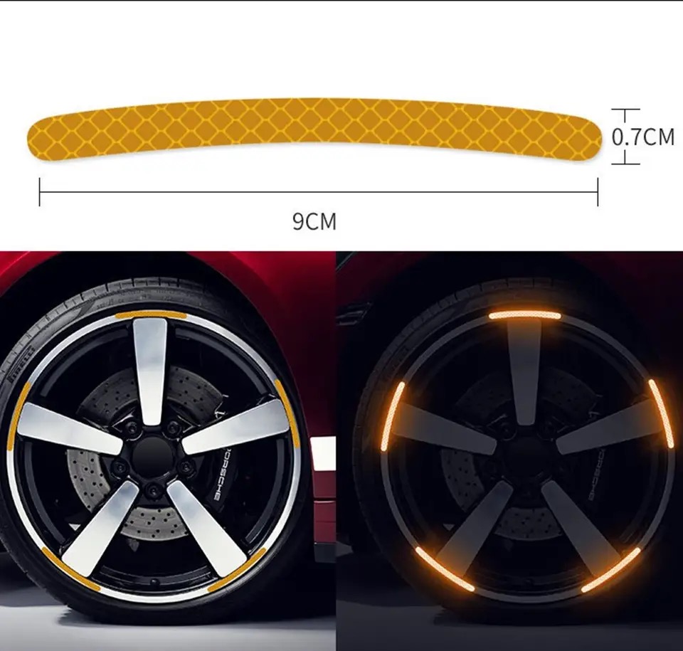 20 Pcs Car Wheel Hub Reflective Sticker Tire Rim Reflective Strips Luminous Sticker for Night Driving Yellow