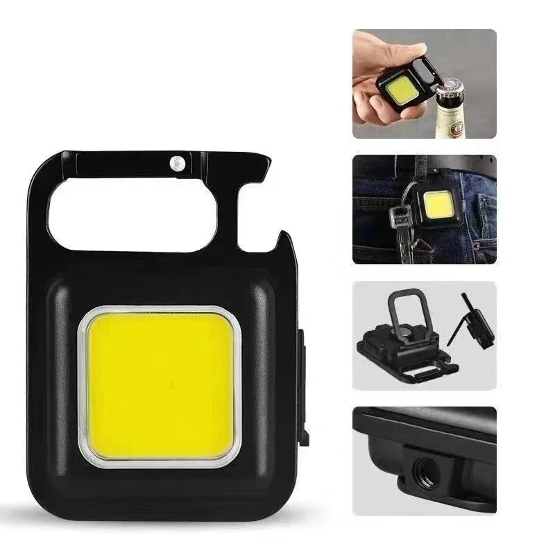 Mini Cob Keychain Light Multifunctional 3 Modes Led Pocket Work Lights Portable Flashlight Outdoor Camping Corkscrew Lamps