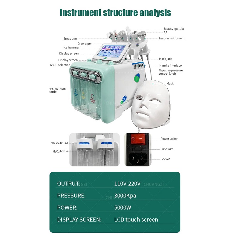 7 in1 H2-O2 Hydro Dermabrasion RF Bio-lifting Spa Facial Hydro Microdermabrasion Machine
