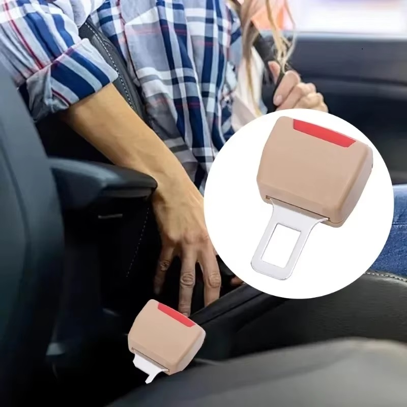 2pcs Car Seat Belt Clip Extension Plug Car Safety Seat Lock Buckle Beige