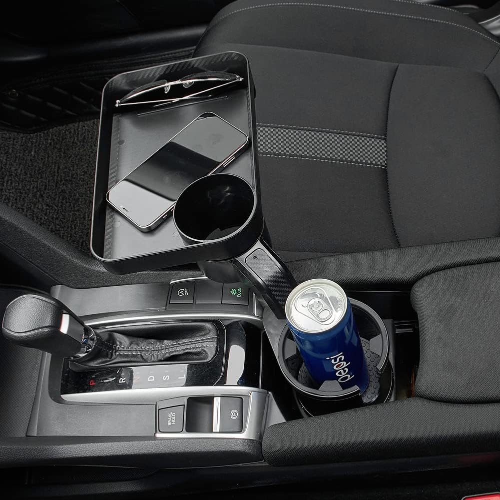 Car Cup Holder Expander Tray 3-in-1 Multifunctional with 360° Rotating Adjustable Base, Black Plastic, Fits Standard Cup Holders