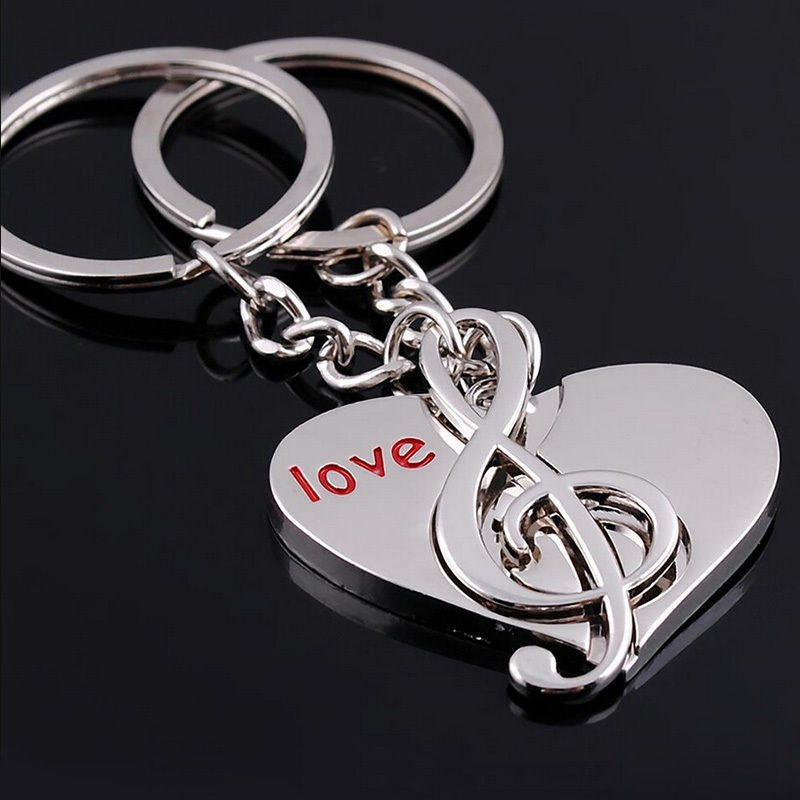 1 Pair Couple Love Heart Musical Note key chain