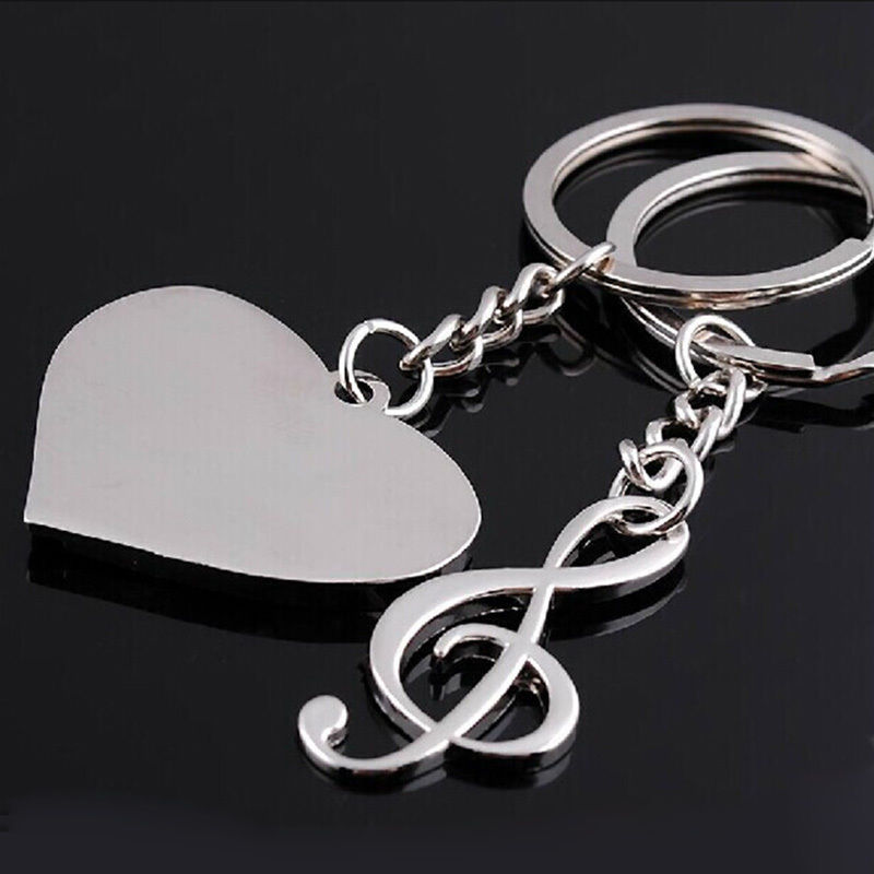 1 Pair Couple Love Heart Musical Note key chain