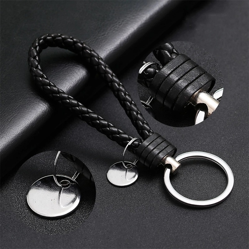 Trendy Leather Cord Keychain Black