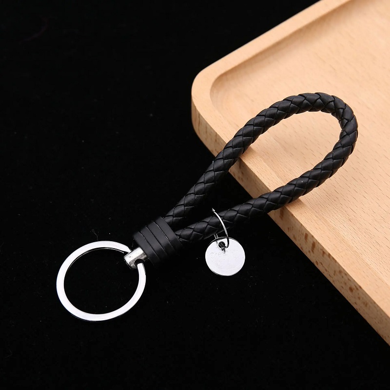 Trendy Leather Cord Keychain Black