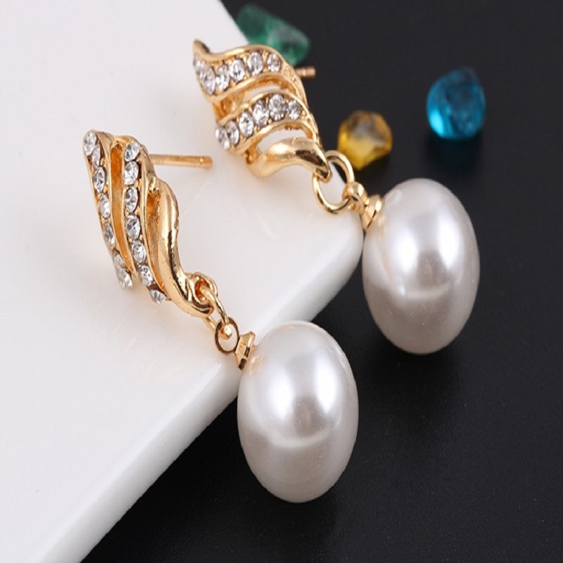 Necklace Earrings Jewelry Sets Crystal Gold Simulated Pearl