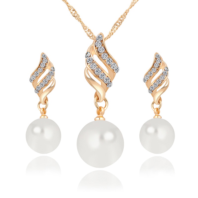 Necklace Earrings Jewelry Sets Crystal Gold Simulated Pearl