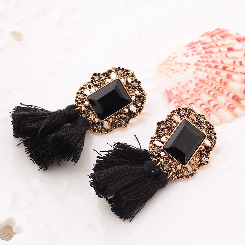 Vintage Crystal Tassel Dangle Earrings