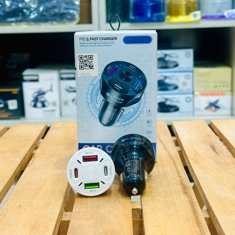 4 Ports Smart Phone Charger with Blue LED PD20W+Type-C+2USB