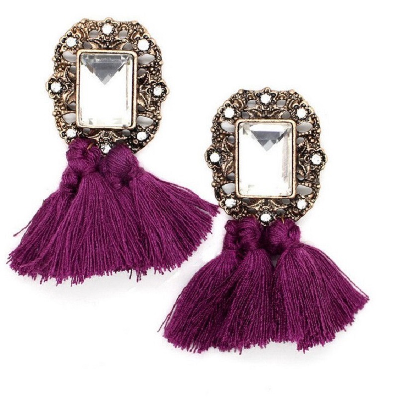 Vintage Crystal Tassel Dangle Earrings