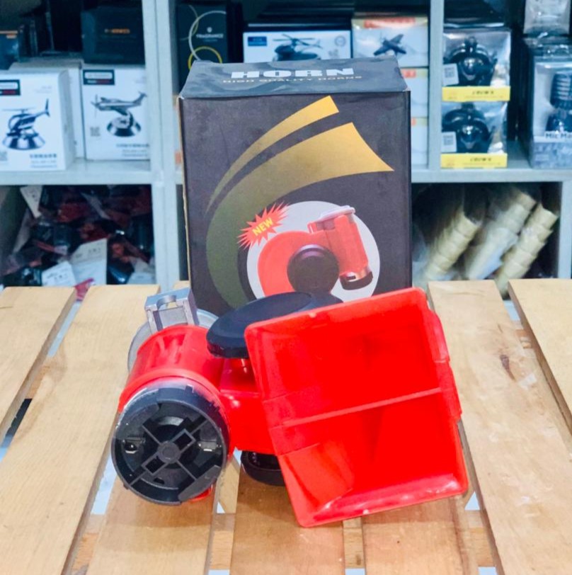 Car Air Horn 12V 115 DB Red Compact Dual Tone Electric Pump Loud Siren
