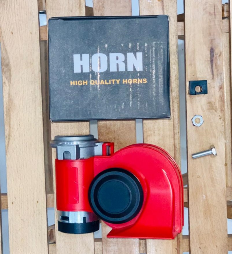 Car Air Horn 12V 115 DB Red Compact Dual Tone Electric Pump Loud Siren