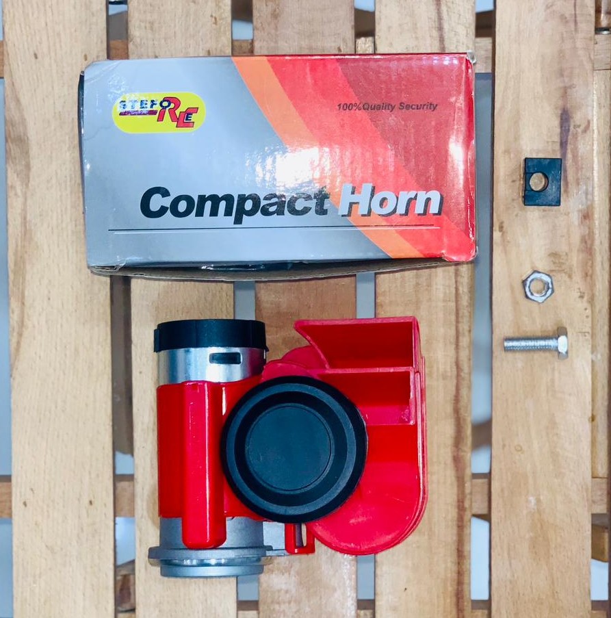 Car Air Horn 12V 115dB Red Compact Dual Tone Electric Pump Loud Siren