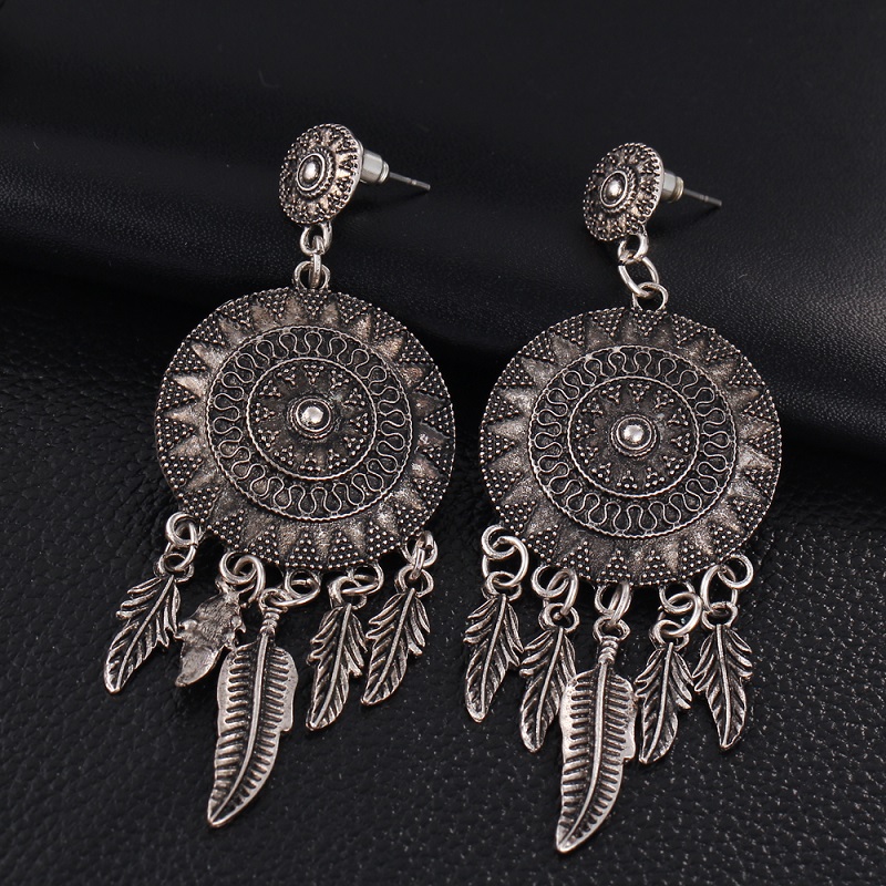 Vintage Leaf Feather Dangle Earrings