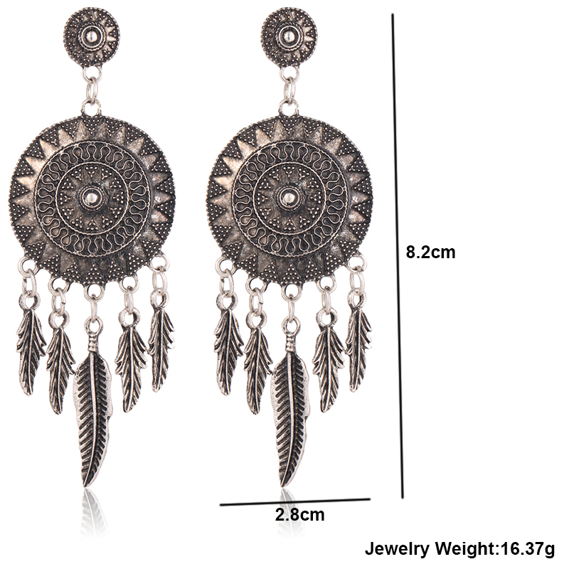 Vintage Leaf Feather Dangle Earrings