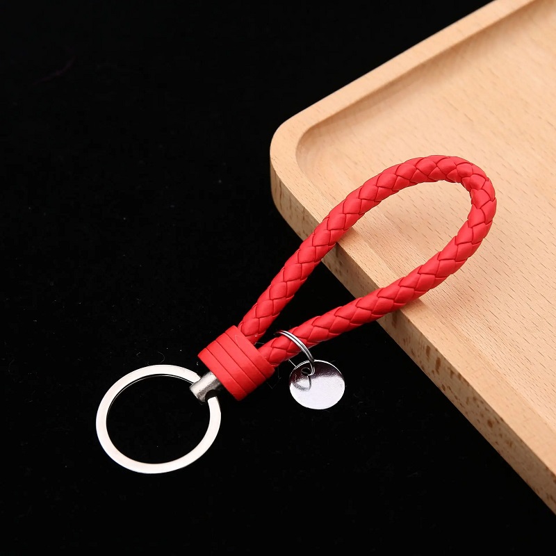 Trendy Leather Cord Keychain Red