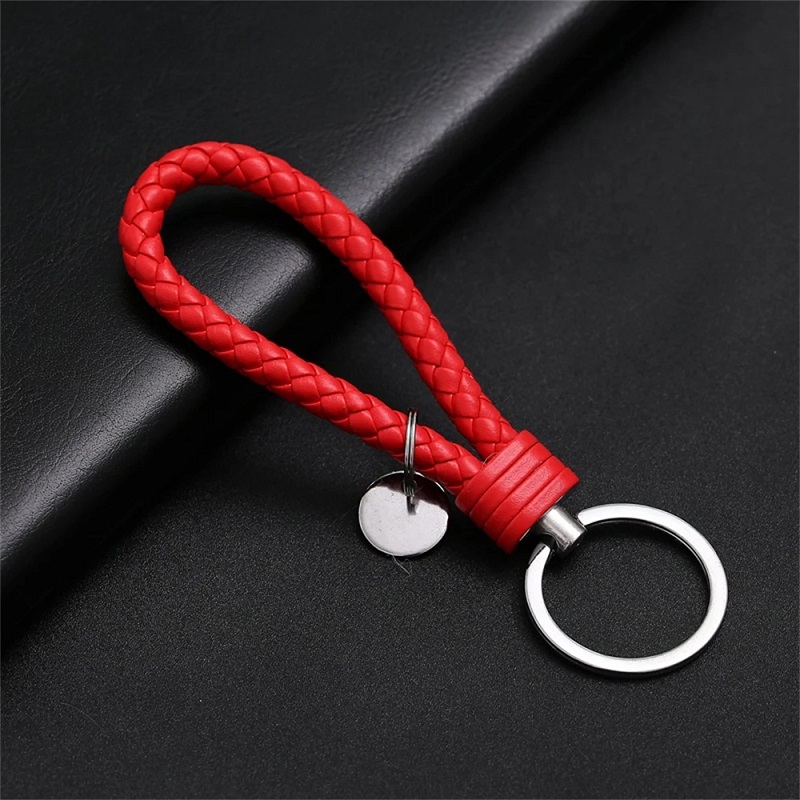 Trendy Leather Cord Keychain Red