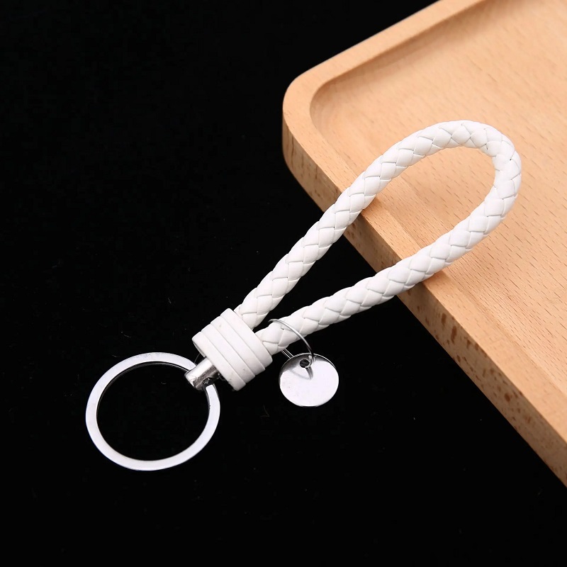 Trendy Leather Cord Keychain White