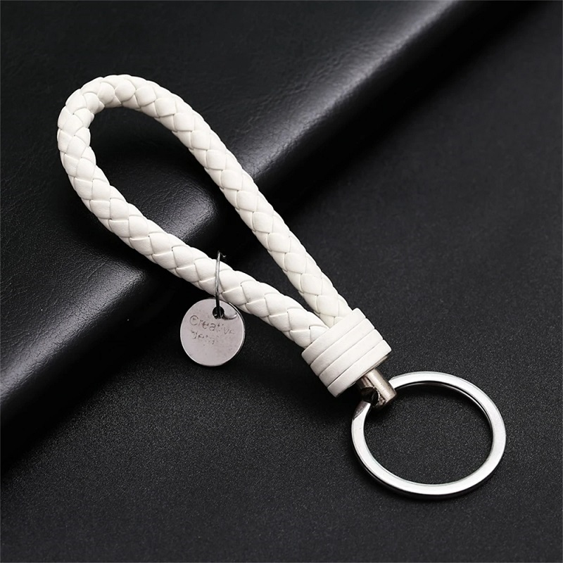 Trendy Leather Cord Keychain White